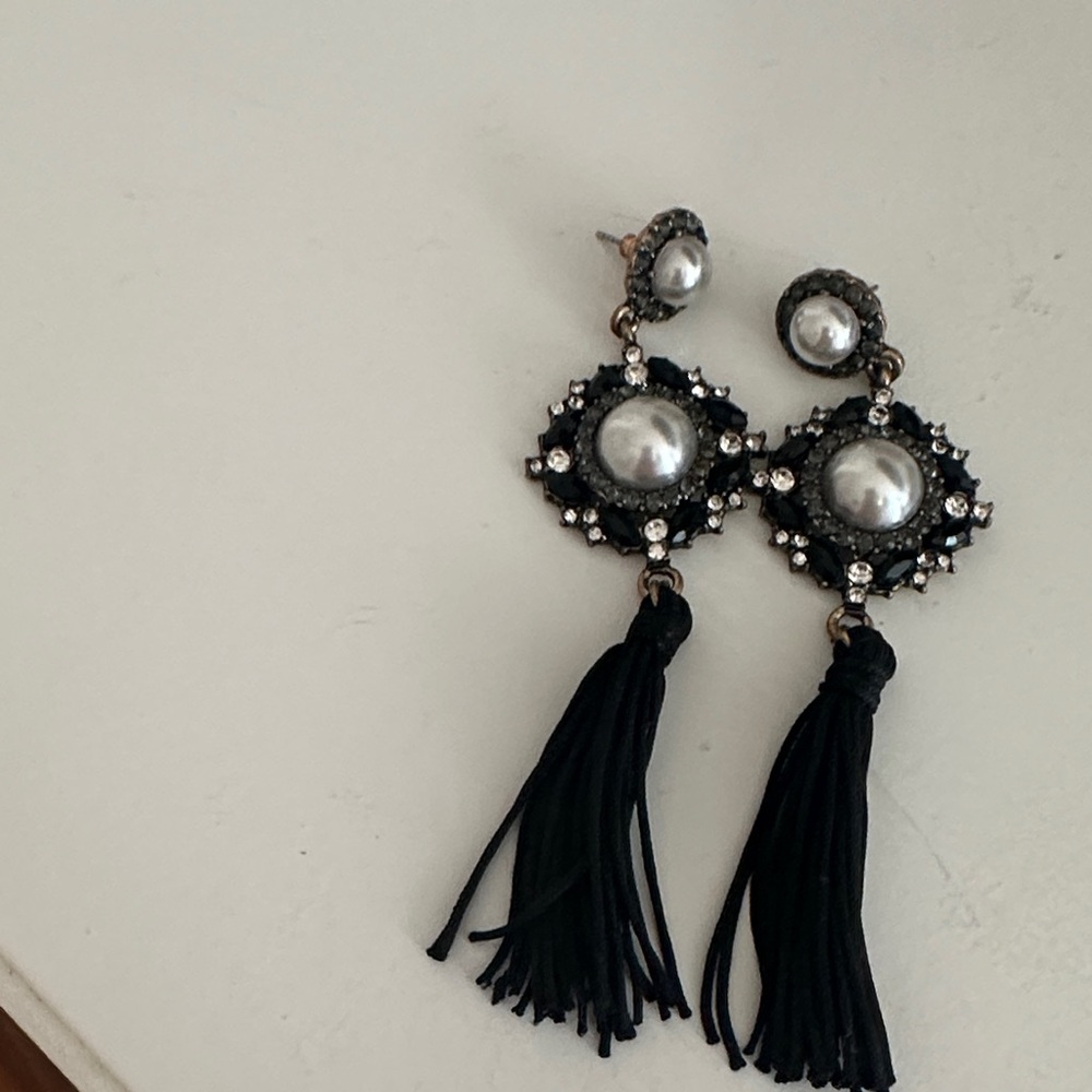Fashion Black and Silver Tassel Earrings